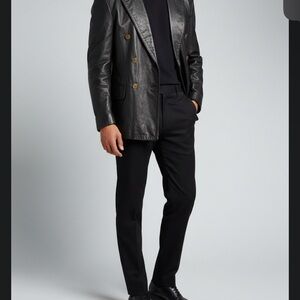 Men’s Black Leather Jacket with Gold Buttons size 40 Vintage no call outs